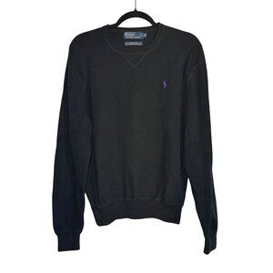 Polo Ralph Lauren Mens Black Crewneck Sweatshirt Purple Pony Logo Size M Cotton